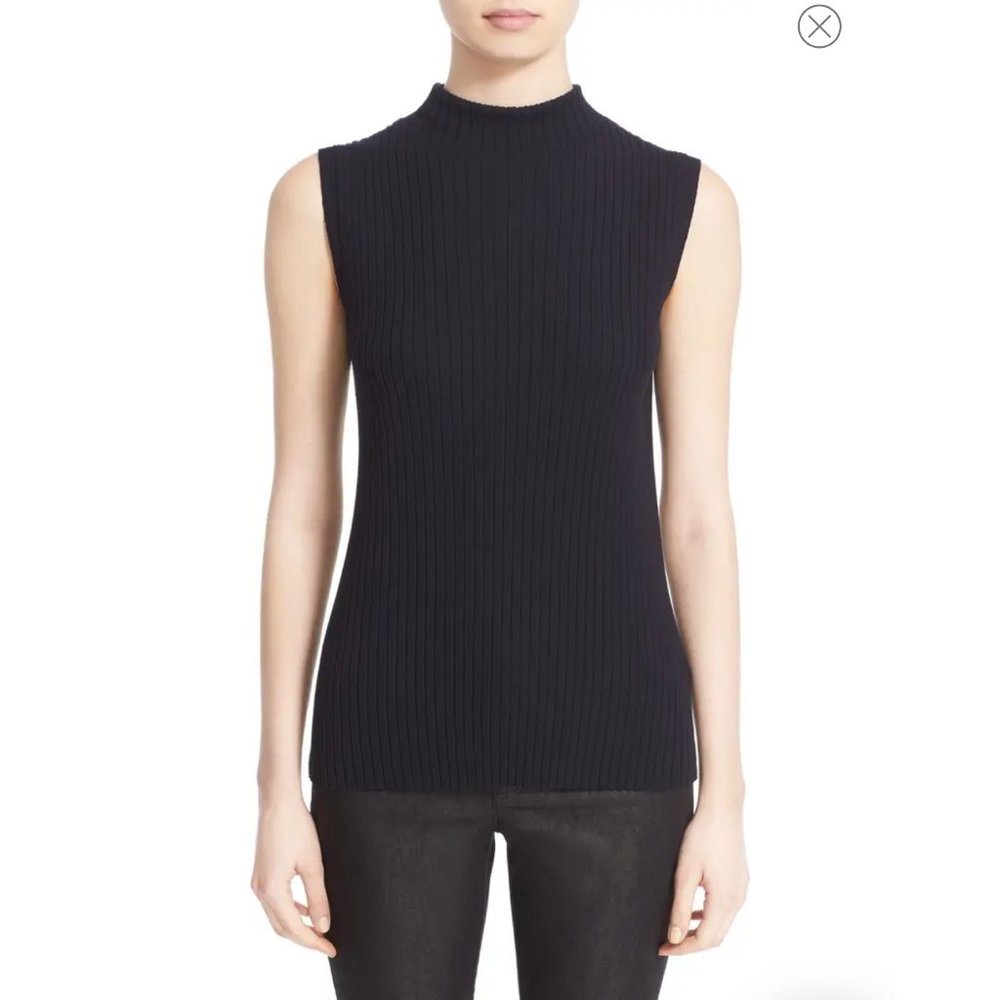 Lafayette 148 New York Black Ribbed Mock Turtleneck